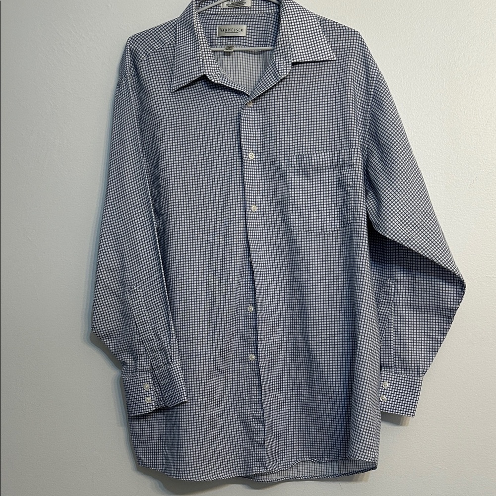 Van Heusen Navy and White Checkered Button Down Shirt